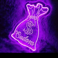 Bolsa de dinero personalizada Letrero de neón Led Símbolo de la suerte Letreros de dólar de neón para restaurante Tienda al por menor Casino Arte de la pared Decoración
