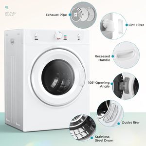 Secadora de Ropa Euhomy de 3.5 Pies Cúbicos y 1500W, Secadora Eléctrica con Tambor de Acero Inoxidable, Secadora de Ropa Compacta Blanca - Product Image 4