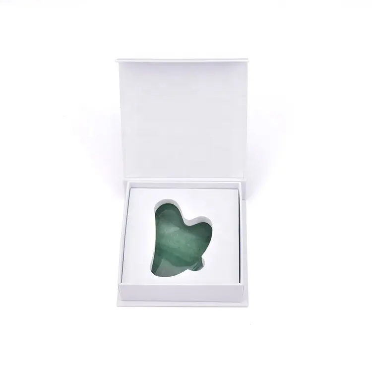 Pedra de massagem 100% natural gua sha, ferramenta de massagem aventurina verde com caixa de presente