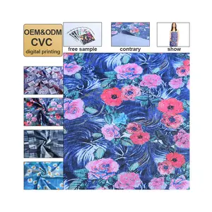 TC kain cetak digital CVC % 50 katun % 50 kain denim poliester mendukung kustomisasi