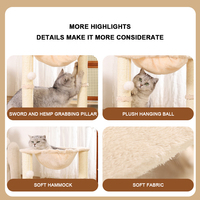 Arbre à chat en sisal BunnyHi MW021 avec hamac et poteaux à gratter, emballé dans un carton écologique pour chats d'intérieur