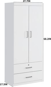 Meubles placard 2 casiers de porte, étagères réglables/tringles de suspension/tiroirs, armoire minimaliste moderne, chambre à coucher, <span class=keywords><strong>blanc</strong></span> - Product Image 2