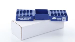 Support de flacon bleu innovant à usage de laboratoire avec compartiment de stockage 5*10 trous qui peut être empilé verticalement ou parallèlement - Product Image 4