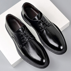 Chaussures habillées en cuir noir haut de gamme pour homme, automne-hiver, polyvalentes, à bout pointu, à lacets, semelle en cuir souple, pour costume - Product Image 1