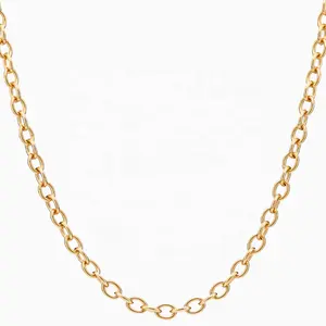 18k gold plated plain oval cable link chain 925 sterling silver necklace for ladies