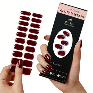 ठोस रंग धातु बनावट लंबे समय तक स्थायी प्रेस-ऑन हेमा फ्री जेल नाखून लपेटें स्ट्रिप्स यूव लाइट लैंप का इलाज - Product Image 2