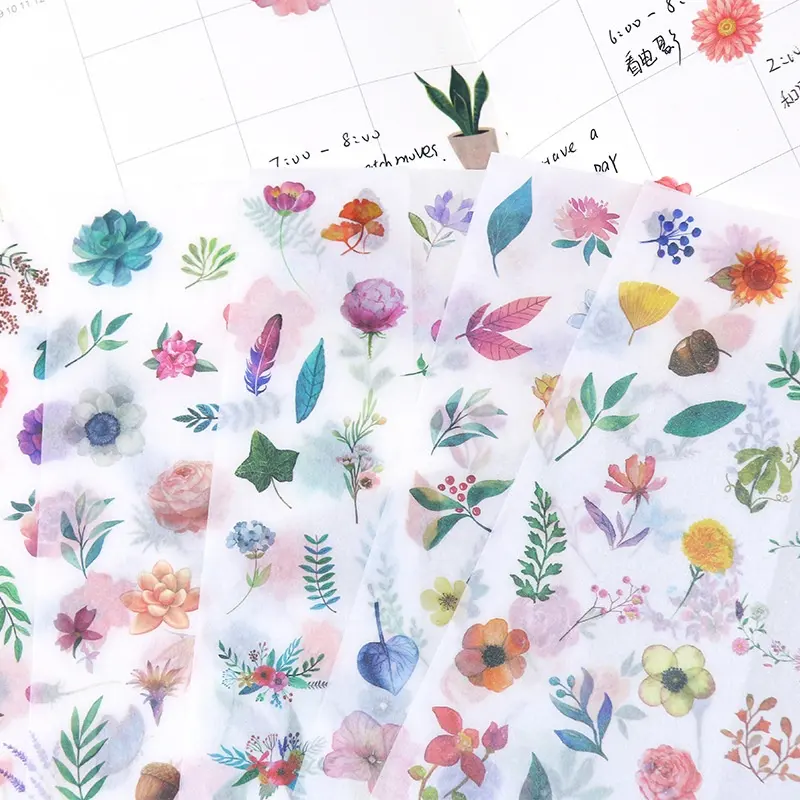 Hot selling wholesale DIY diary album illustration flower plant watercolor hand painted fresh sticker