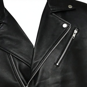 Veste de moto pour homme en cuir noir chauffante, coupe ajustée, col mandarin, fermeture éclair, couleur unie, logo sur le devant, hiver - Product Image 6