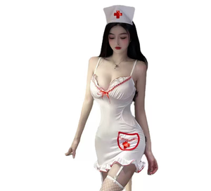 Uniforme d'infirmière pour adulte, dentelle, cosplay de femme de chambre, combinaison sexy, lingerie, sous-vêtements pour femmes, polyester + élasthanne respirant, tricoté, taille moyenne - Product Image 2