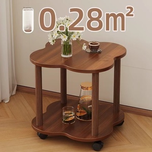 Mesa Auxiliar de Madera con Forma de Flor <span class=keywords><strong>y</strong></span> Ruedas, Mesa Auxiliar Móvil de 2 Niveles para Sala de Estar, Dormitorio, Espacios Pequeños, Mesa Auxiliar <span class=keywords><strong>Estrecha</strong></span> para Sofá - Product Image 3