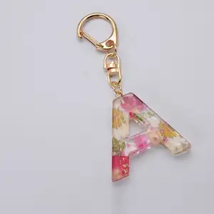 Hoa khô ban đầu móc chìa khóa tua Acrylic Bảng chữ cái Keychain túi xách mặt dây chuyền quyến rũ vòng chìa khóa quà tặng nhựa thư Keychain