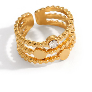 Geometric Stainless Steel Ring With Zircon Inlay <b>Square</b> Triangular Design <b>Adjustable</b> Opening Unisex Jewelry Gift - Product Image 5