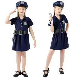 Costumes de Police pour enfants, Costumes d'halloween pour filles, manches courtes, ensemble d'uniforme d'officier, jeu de rôle, robe