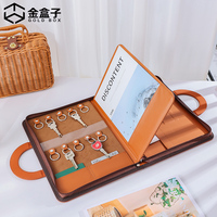 Porte-documents marron en cuir pu avec fermeture éclair, porte-documents avec poignée, sac à clés avec logo personnalisé