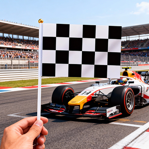 Factory Wholesale Eco-Friendly Digital Printed Checkered Black White Racing Stick Flag Small <b>Mini</b> <b>Hand</b> Held Wooden Flags - Product Image 5