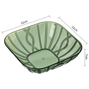 Green Glass Serving Bowls Set Square Design With Leaf Pattern For Fruit Snack Dessert Party Use - Product Image 5