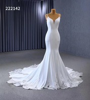 FEISHILUO moderne ivoire sirène robe de mariée longue Train & Spaghetti sangle dentelle Appliques décoration crêpe tissu robe pour les mariées