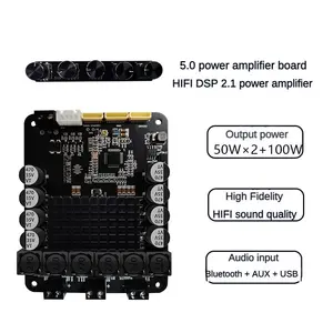 Dsp2.1 Bluetooth 5.0 Módulo amplificador de potência estéreo Vex202 50W * 2 + 100W Subwoofer placa de áudio com baixo pesado cinco botões 200w