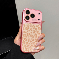 Coque de téléphone créative et tendance avec motif léopard électroplaqué, grande fenêtre et protection anti-chute pour iPhone 17 Pro Max/16/15/14/13