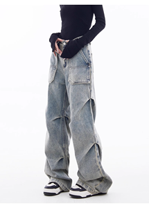 Pantaloni <span class=keywords><strong>Cargo</strong></span> in Denim Streetwear all'Ingrosso da <span class=keywords><strong>Donna</strong></span>, Pantaloni <span class=keywords><strong>Cargo</strong></span> a Gamba Larga con Patchwork, Jeans <span class=keywords><strong>Cargo</strong></span> <span class=keywords><strong>Larghi</strong></span> Unisex Stonewashed a Gamba Dritta - Product Image 5