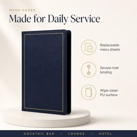 Porte-menu en cuir PU bleu nuit, porte-menu classique avec cadre doré pour restaurant, café, hôtel, liste des vins