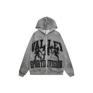 <span class=keywords><strong>Felpa</strong></span> con Cappuccio di Alta Qualità in Cotone Pesante, Abbigliamento Streetwear Y2K per Uomo, <span class=keywords><strong>Felpa</strong></span> con Zip VALLEY Retro Graffiti - Product Image 4