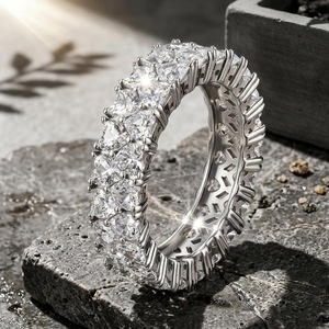 Anillo de plata de ley S925 hueco con moissanita de corte múltiple, bicolor, para boda, fiesta, regalo para mujer - Product Image 5
