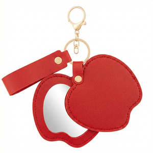 Apple-Shaped PU Leather Compact <b>Mirror</b> Keychain Red Double-Sided Travel Pocket <b>Mirror</b> With Swivel <b>Foldable</b> Design - Product Image 1