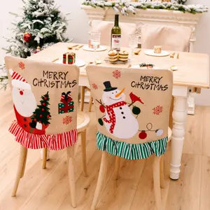Penutup kursi dekorasi meja pesta Natal, penutup kursi rumah boneka salju rusa Sinterklas, dekorasi kursi makan malam