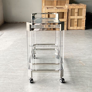 Chariot de table à roulettes en acrylique Barre à main servant des chariots à boissons Chariot de <span class=keywords><strong>bar</strong></span> en lucite à double couche de thé transparent à deux niveaux - Product Image 6