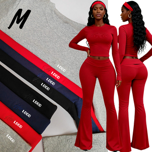 Set Autunnale Personalizzato con Logo, Nuova Camicia a Maniche Lunghe da Donna e Pantaloni a Vita Alta, Set Casual in Cotone da 2 Pezzi per Casa e Relax - Product Image 1