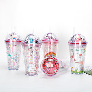 Gobelet en plastique à double paroi de 16 oz avec paille, gobelet à paillettes licorne pour enfants - Product Image 2