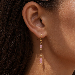Boucles d'oreilles pendantes longues en or véritable plaqué 18 carats, style bohème fait main, pierres naturelles et perles d'eau douce mélangées, pour femmes - Product Image 6