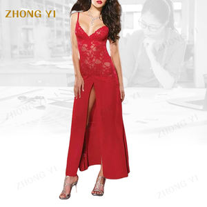 Bán Buôn Phụ Nữ Sexy Cao Chia Lưới Ren Đồ Lót Đêm Dài Váy Chắp Vá Mỏng Spaghetti Strapped Evening Đảng Maxi <span class=keywords><strong>Dresses</strong></span> - Product Image 3