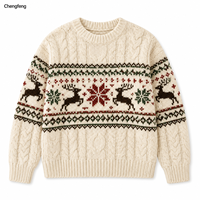 Benutzerdefiniertes Logo Weihnachtspullover Herren Fair Isle Rentier Schneeflocken Zopfmuster Rundhals-Pullover Winter Feiertags-Jumper Großhandel