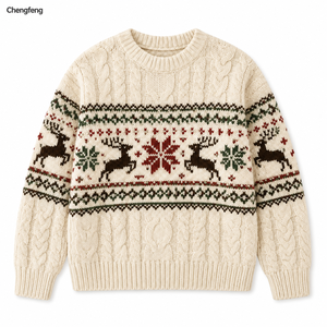 Custom Logo Christmas Sweater Men's Fair Isle Reindeer Snowflake Cable Knit Crew <strong>Neck</strong> Pullover Winter Holiday <strong>Jumper</strong> Wholesale - Product Image 1