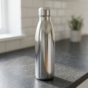 Bouteille d'eau électro en acier couleur argent Bouteille d'eau sous vide Bouteille d'eau chromo à paroi unique en acier inoxydable nervuré - Product Image 3