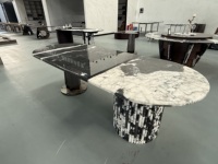 Table ovale en marbre naturel blanc-noir 100*250, colonnes romaines, personnalisable par le fabricant, moderne, pour salle à manger/appartement/bureau