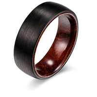 Bague de mariage en carbure de tungstène noir brossé de 8 mm avec incrustation intérieure en bois de palissandre, cadeau d'anniversaire tendance pour homme