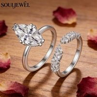 Bague en argent sterling S925 avec moissanite taille marquise, grande pierre centrale et accents multi-gemmes, empilable, bijoux de mariage