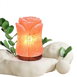 Lampe en sel rose de l'Himalaya naturel, forme de fleur sculptée, lampe de table décorative pour la décoration intérieure - Product Image 2