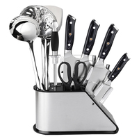 Ensemble de couteaux de cuisine en acier inoxydable 5CR15MOV, vente en gros, 10 pièces, avec support à couteaux, en stock