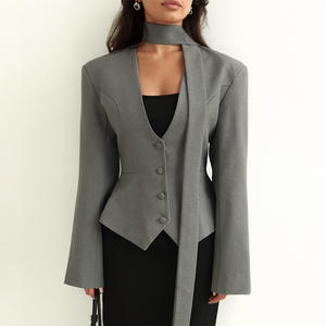 <span class=keywords><strong>Blazer</strong></span> de Lana/Seda de Alta Gama para Mujer, Estilo Europeo Americano, Cuello en V, Manga Larga, Detalle de Botones, Diseño Elegante para Trajes de Mujer - Product Image 3