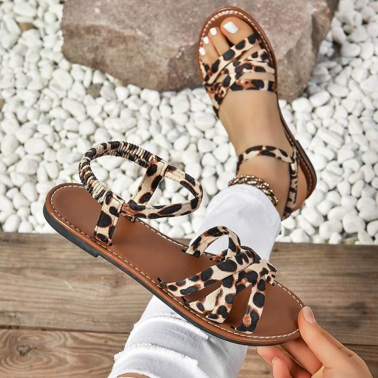 Large Leopard Print Flat Bottom Anti slip Beach Sandals 757 Woven