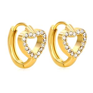 Custom <b>Fashion</b> Jewelry Stainless Steel Hollow Heart Cubic Zirconia <b>Earrings</b> Waterproof Chunky Zircon <b>Hoop</b> <b>Earrings</b> for Women - Product Image 1