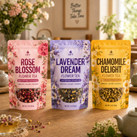Op maat gemaakte bedrukte bloemen- en fruitthee stand-up pouch zak met ritssluiting, voedselveilige, hersluitbare verpakking, aluminiumfolie, vochtbestendig