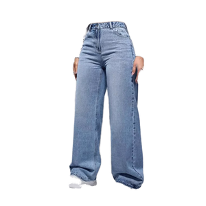 Jeans pour femmes haut de gamme taille moyenne <span class=keywords><strong>bleu</strong></span> <span class=keywords><strong>marine</strong></span> à jambes larges avec confort extensible pour les déplacements au bureau et les affaires décontractées - Product Image 1