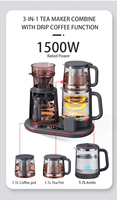 Set Pembuat Kopi Tetes Otomatis 3in1 & Pembuat Teh Samovar Elektrik dengan Layar Digital, Infuser Tetes Otomatis, Pembuat Kopi & Teh Kaca untuk Rumah Tangga
