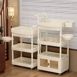 Chariot de rangement de luxe haut de gamme pour salon, en plastique, design moderne, 4 roues, déplacement facile, chariot de salon stable pour usage en salon de beauté - Product Image 4