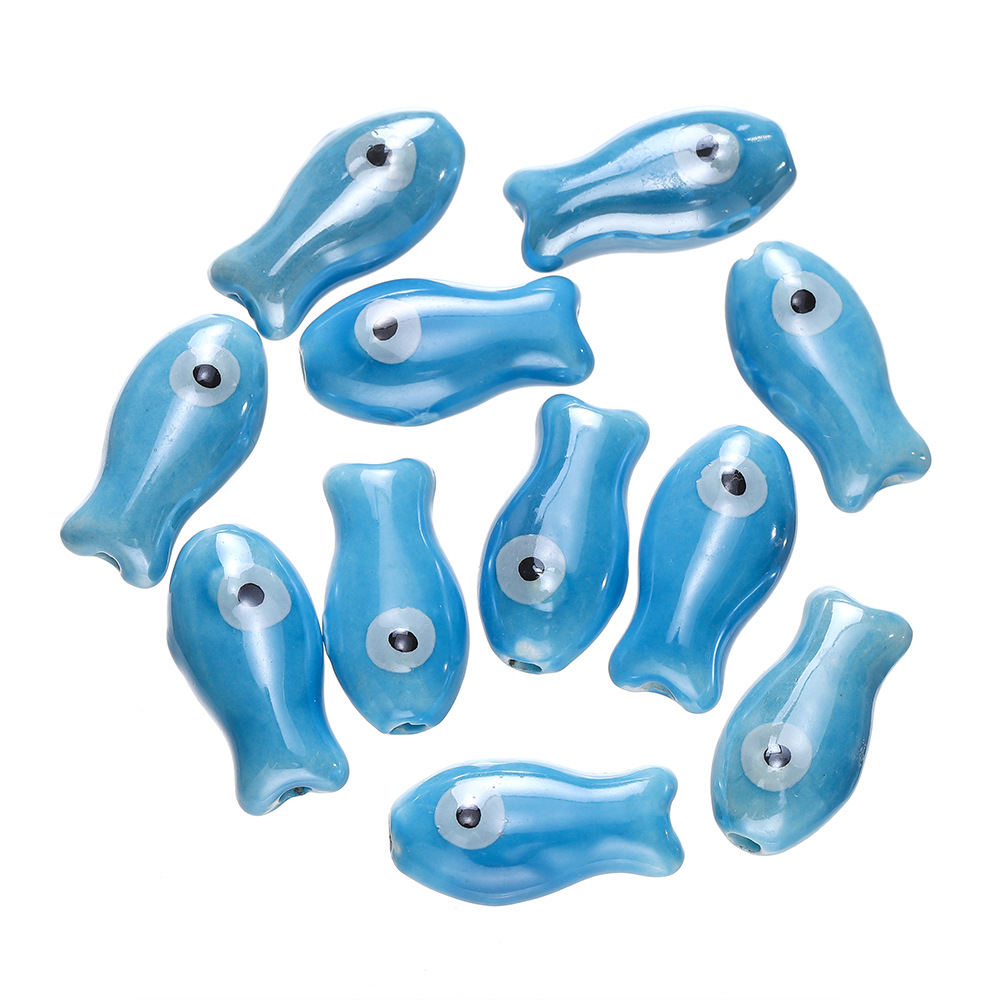 Perles de poisson en céramique - bleu